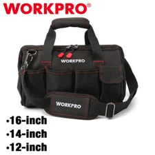 WORKPRO Close Top Wide Mouth Tool Storage Bag 16"/14"/12" Rubber Base Pocket Bag