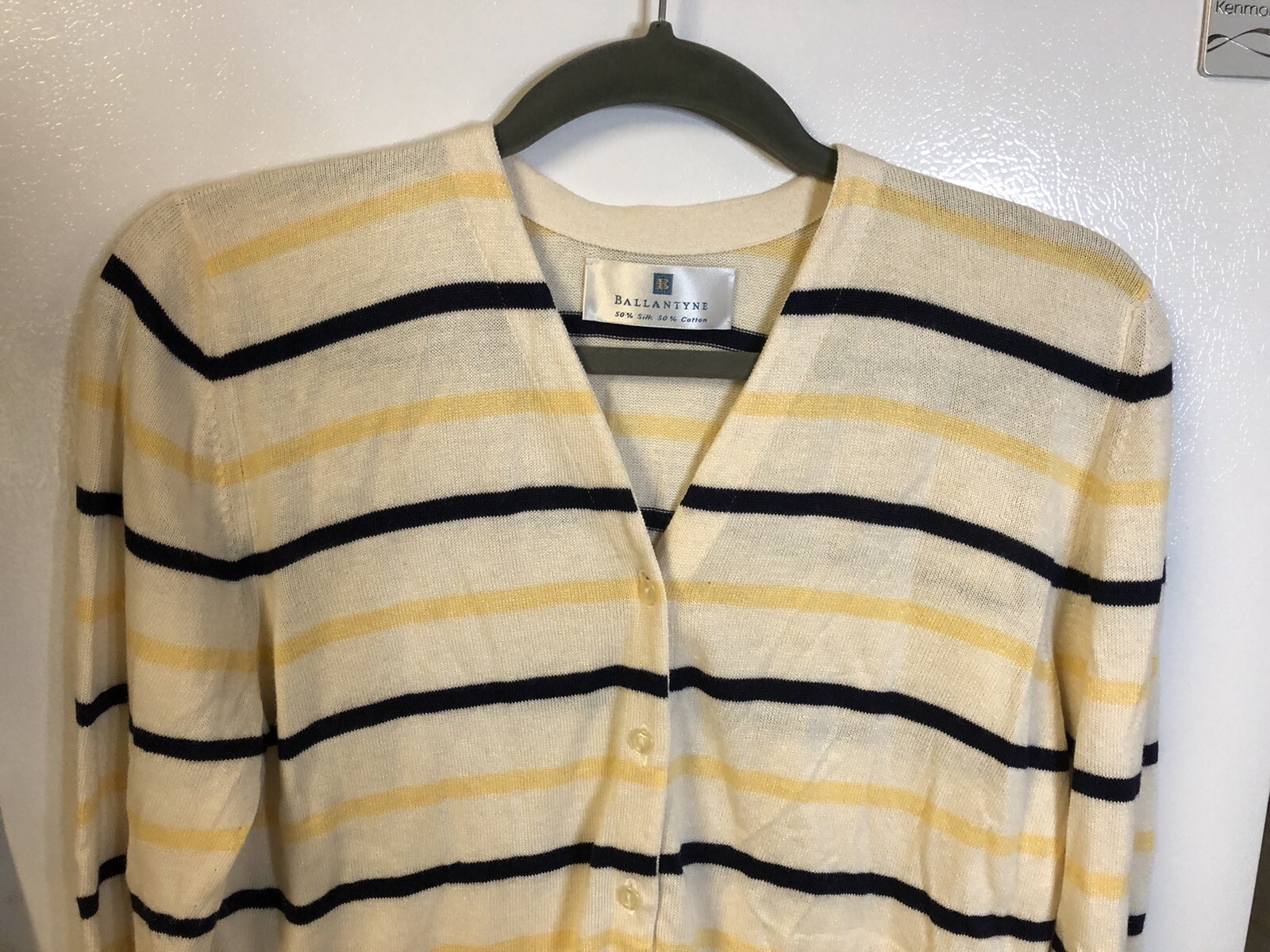 Ballantyne Woman's Sweater 2 Yellow Black White Silk Striped Cardigan  Scotland | eBay