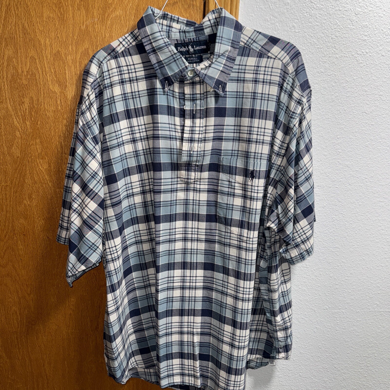 Ralph Lauren Purcell Quarter Button Shirt Mens Large Preppy Plaid Lightweight
