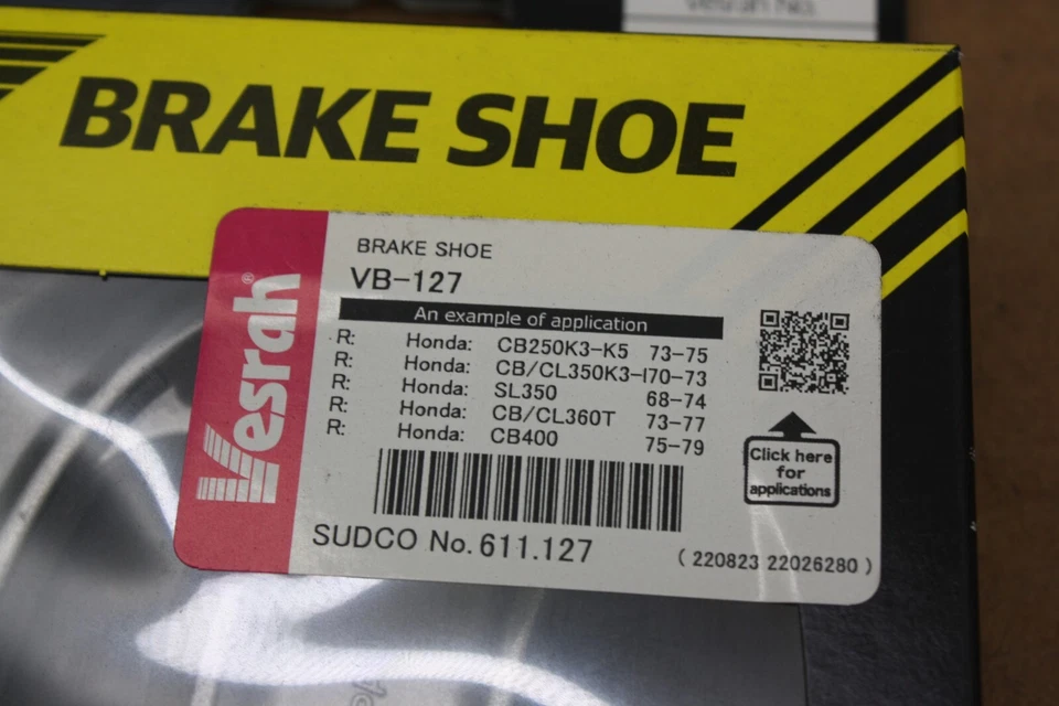 Zapatas de freno traseras Honda CB350 CL350 SL350K0 CB350 CB400F 1968-1977 VESRAH JAPÓN Foto 3 de 4