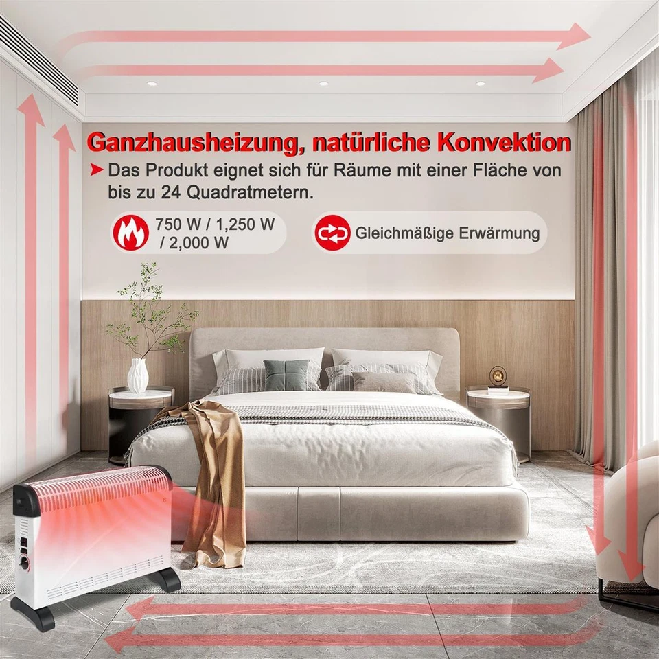Elektroheizung Konvektor mit Turbo Gebläse Heizlüfter 3 Stufig 2000W Heizkörper - Bild 2 von 4