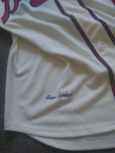 ATLANTA BRAVES #24 DEION SANDERS Throwback DUEL PATCH SEWN JERSEY IVORY 2XL NWT - Picture 7 of 12