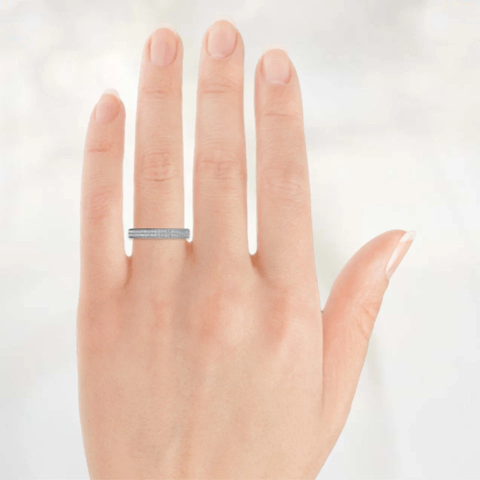 0.25 Ct Round Real Moissanite Wedding Eternity Band 14K Solid White Gold Size 4  - Image 4 of 4