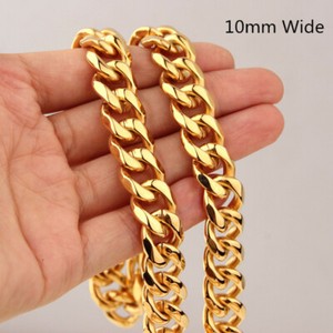 Authentic Men Women Gold Plated 316L Cuban Link Chain Necklace Jewelry