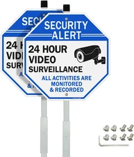 Video Surveillance Sign with 28" Stake for Outside, 10"X10" Security Sign - Rust