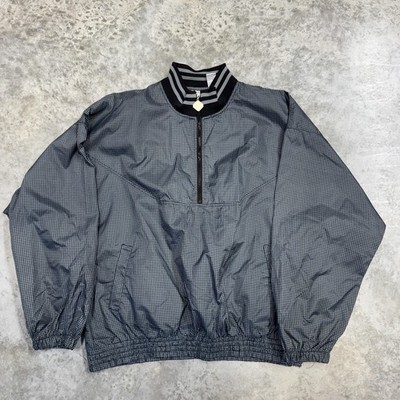 Vintage Jerzees Jacket Mens XL Gray Check 1/4 Zip Pullover Windbreaker USA 90s