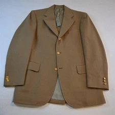 Vtg Mens 40R Khaki Gold Button Wool Tweed Mens Blazer Suit Jacket Sport Coat