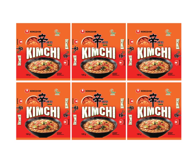 Nong Shim SHIN KIMCHI Ramyun Ramen Noodle Soup Vegan Halal -120g (Pack of 6)-