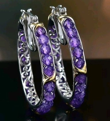 EverTrue Afrikanischer Amethyst 15,00 ctw Perlen Ohrringe in 18K YG vergoldet und Platin