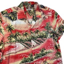 Kalaheo Hawaiian Shirt Mens XL Tropical Island Sunset Palm Tree Made in USA Red