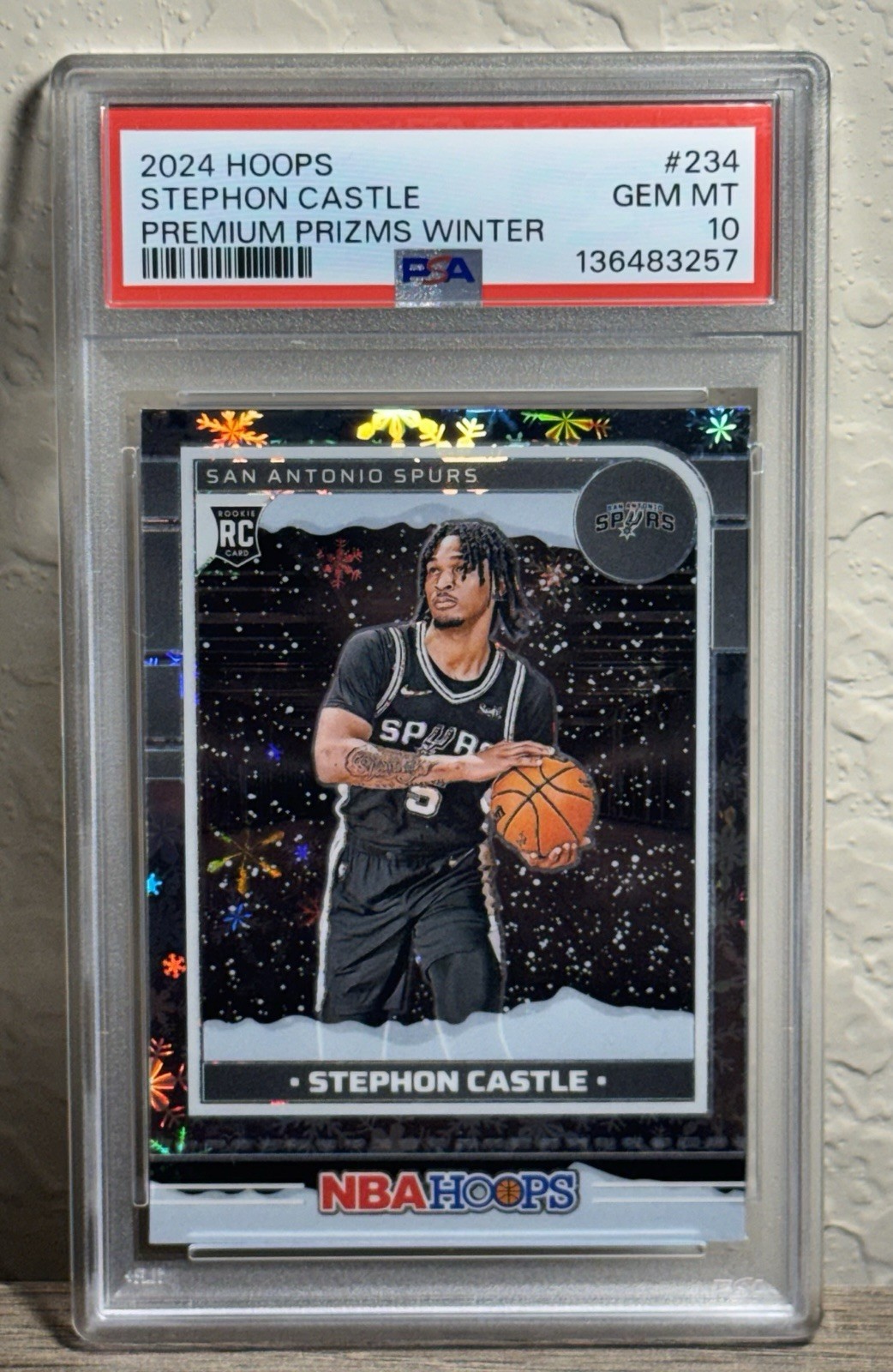 2024 PANINI NBA HOOPS #234 STEPHON CASTLE PREMIUM PRIZMS WINTER PSA 10 GEM MINT