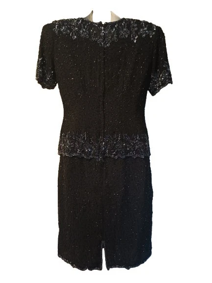 Vestido para mujer STENAY 100 % seda vintage años 80 negro plata con cuentas talla: 8 pequeño  Foto 3 de 4