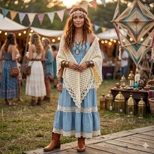 Listing is for Vintage Handmade Crochet Shaw only in Soft Cream Festival Boho