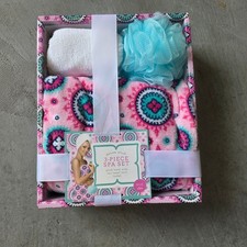 Deluxe Plush 3-Piece Spa Set Pink Paisley Bath Wrap Hair Towel Loofah NIB