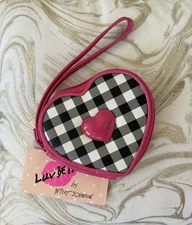 New! Betsey Johnson Wallet Wristlet Heart Checkered