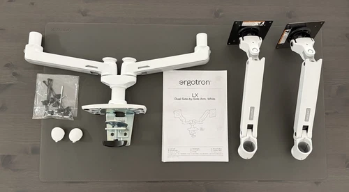 Ergotron LX Dual Side-by-Side Arm (white) with 2-Piece Clamp
