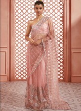 Lashkaraa Light Pink Sequins Embellished Net Saree Size XSmall 34 