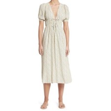 Faithfull the Brand Floral Midi Dress Sz. Small | Puff Sleeve Tie Front Feminine