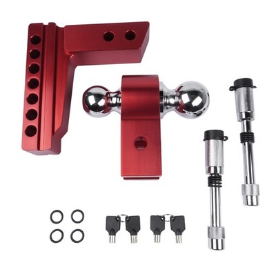 Adjustable Red Trailer Hitch Fits 2'' Receiver 6'' Drop Solid Tube Hitch 12500 LBS