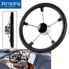 5 Spoke Black 13.5" Stainless Steel Boat Steering Wheel Destroyer Style Marine