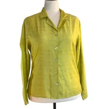 Chico's Shirt Jacket Chartreuse Embroidered Floral Pattern Unlined 2 12 L