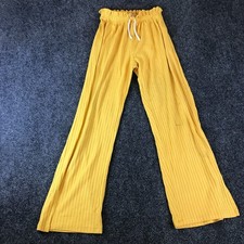Zara Pants Girls 20x23 Yellow Ribbed Ruffle Waistband Wide Leg Drawstring Casual