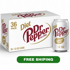 Diet Dr Pepper Caffeine Free Soda Pop 12 fl oz Cans 36 Pack Zero Sugar Soft Drin