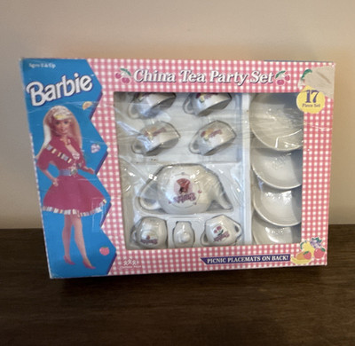 Barbie China Tea Party Accessories Set 17pc w/ Tea Set & Placemats Pink