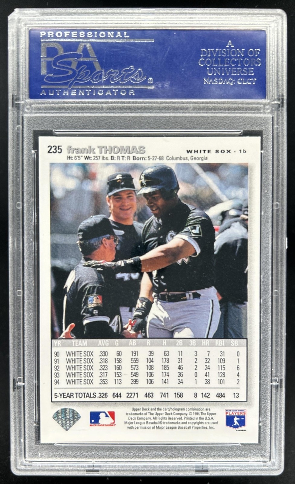 1995 Upper Deck Collector's Choice SE Frank Thomas Blue #235 White Sox PSA 10 view 2