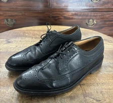 Vintage Florsheim Imperial Pebbled Black Punched Wingtip Brogue Oxfords 10D