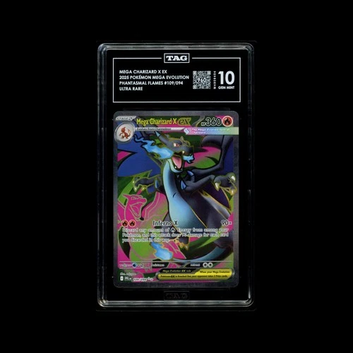 Mega Charizard X ex 109/094 Me02: Phantasmal Flames Holo Pokemon 2025 TAG 10