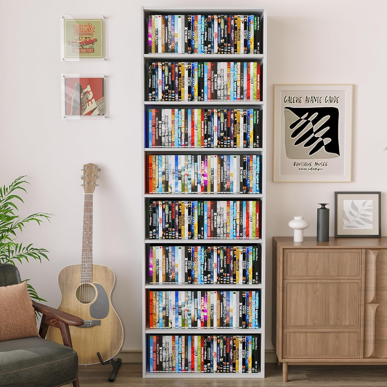 8-Tier DVD CD Storage Shelf Wooden Media Tower Organizer 70.