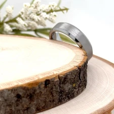 Silver Tungsten Carbide 6mm Wedding Band Unisex Brushed High Polished Edges Ring