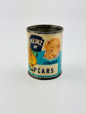 Vintage Heinz 57 Baby Food Can Strained Pears Advertising Tin Retro Kitchen Deco