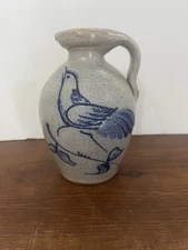 PRIM SALT GLAZED BLUE/GRAY 6”H ROWE POTTERY BIRD JUG
