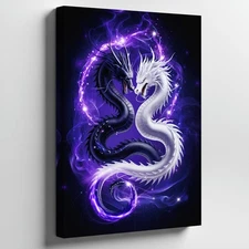 Striking Fantasy Illustration Featuring Two Majestic Dragons Entwined Wall Art