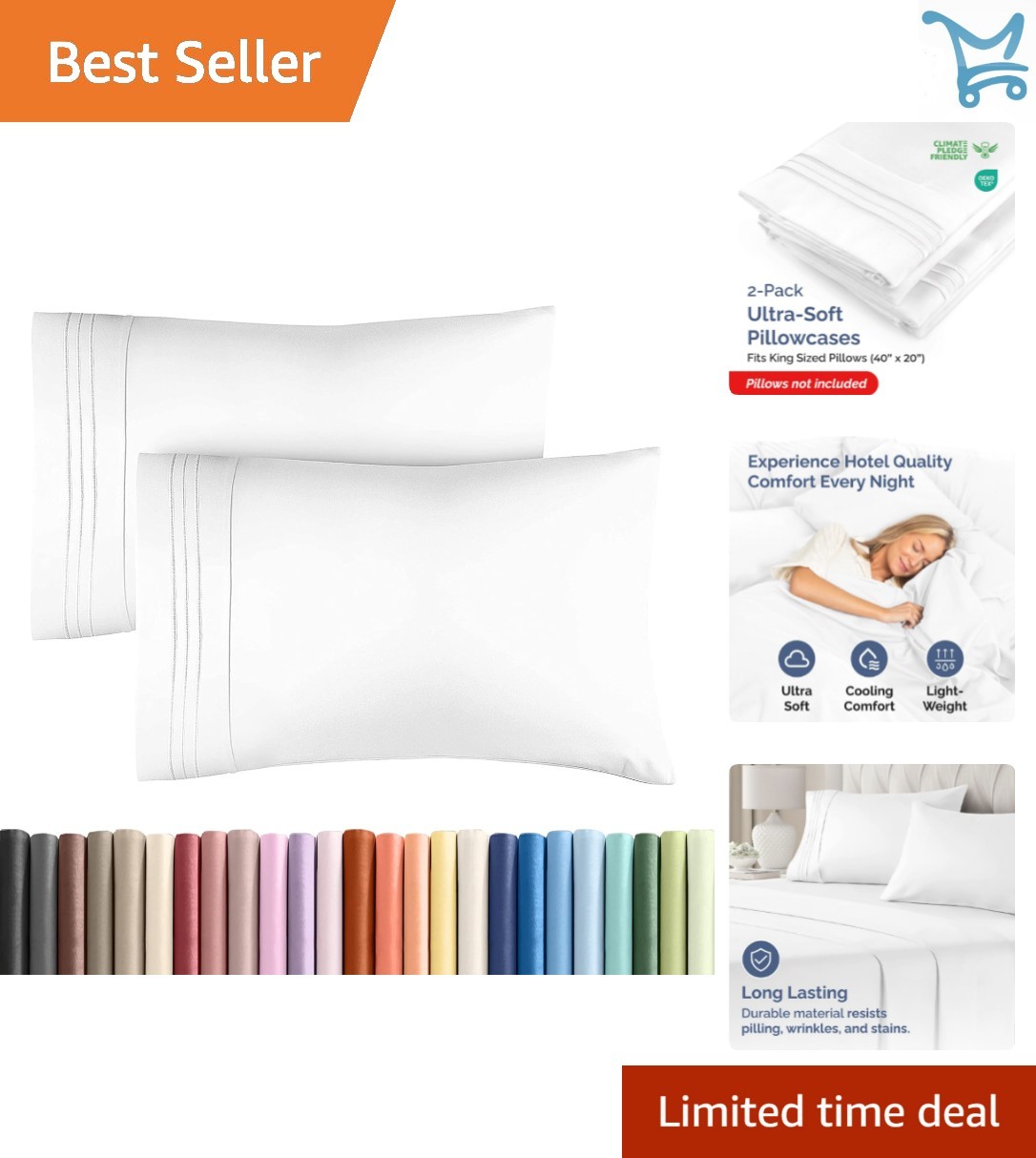 King Pillow Cases Set of 2 Microfiber Ultra Soft Hotel Quality Wrinkle Free