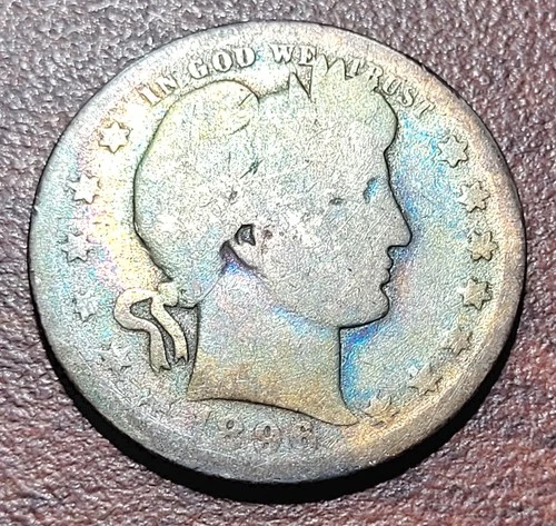 1896-O Barber Quarter About Good Better Date Coin old cleaning AG