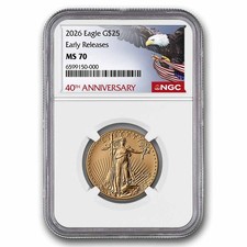 2026 1/2 oz American Gold Eagle MS-70 NGC (ER, 40th Anniversary) 4231.72 per troy oz