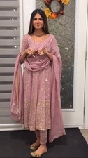 Latest Heavy Faux Georgette Gown Bottom With Pink Dupatta For Festival Wear