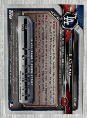 Dustin May Dodgers 2018 Bowman Prospects Green /99 Auto Autograph
