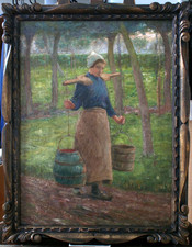Tableau ancien XIXe HST, Jeune femme, La porteuse d'eau, Hippolyte Prat (1863-?)