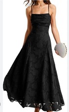 HY Black Jacquard Texture Slip Halter Maxi Dress Size 10