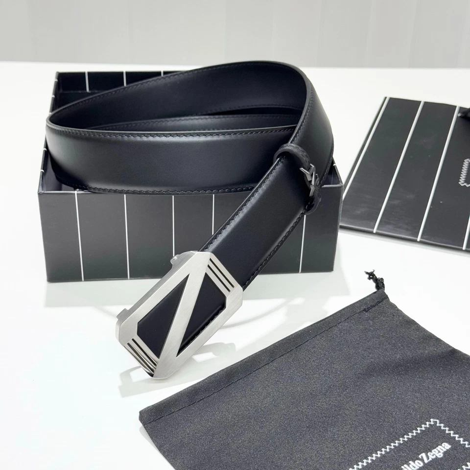 Cinturón de cuero con hebilla Ermenegildo Zegna Z 3,5 cm estilo de lujo NUEVO Foto 4 de 4