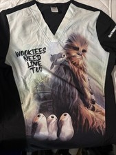 Unisex Scrub Top M Star Wars Black Wookiee Pediatric Nurse Doctor MD Skywalker