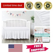 Solid White Crib Bed Skirt 28 x52 - Durable Fabric with Pleated Design
