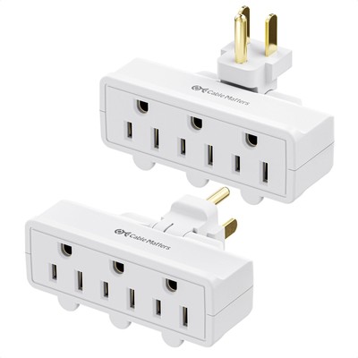 Cable Matters UL Listed 2-Pack 3-Outlet Grounded 180 Degree Swivel Wall Tap, ...