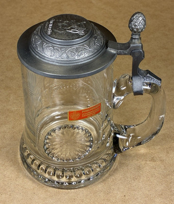 Seltener Poschinger Kristall Bierstein mit Erbo Zinn Zinn Deckel - Lowenbrau München