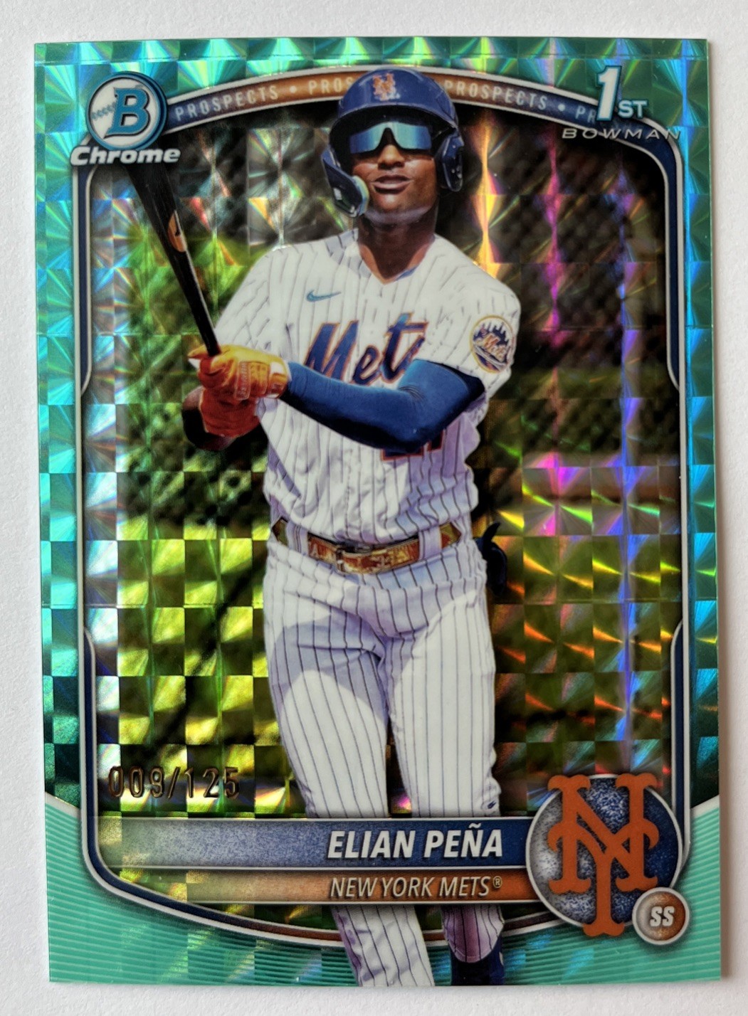 ELIAN PENA 2025 BOWMAN CHROME 1ST Bowman #’d /125 AQUA GEOMETRIC METS #BCP-155