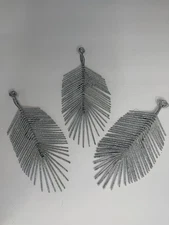 West Elm Silver Glitter Feather Ornaments Set of 3 Modern Holiday Christmas